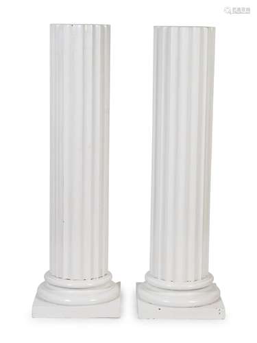 A Pair of Painted Wood Columnar Pedestals Height 47 x