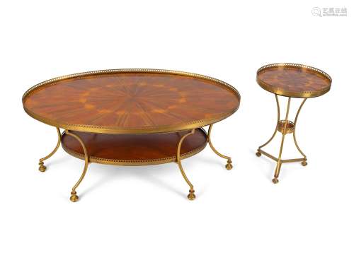 Two Empire Style Parquetry Inlaid Tables on Gilt Metal