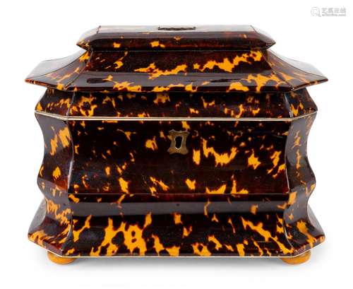 A Regency Tortoiseshell Tea Caddy Height 6 x width 7