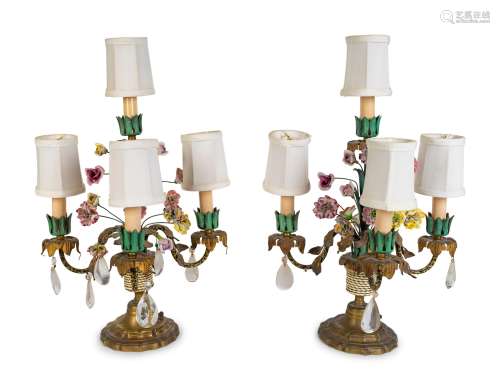 A Pair of Louis XV Style Painted and Gilt Metal