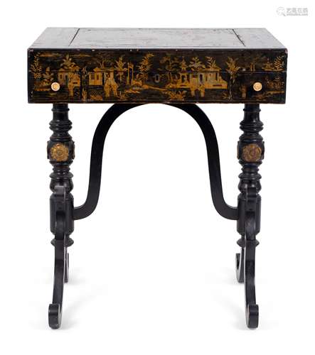 A Chinese Export Black and Gilt Lacquer Writing Table