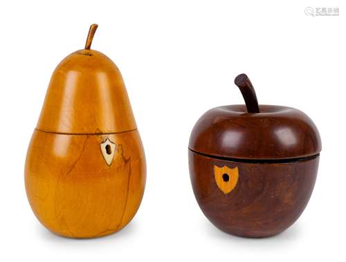 Two Regency Fruit-Form Tea Caddies Height of pear 8 x