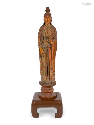A Chinese Carved and Polychromed Hardwood Figure