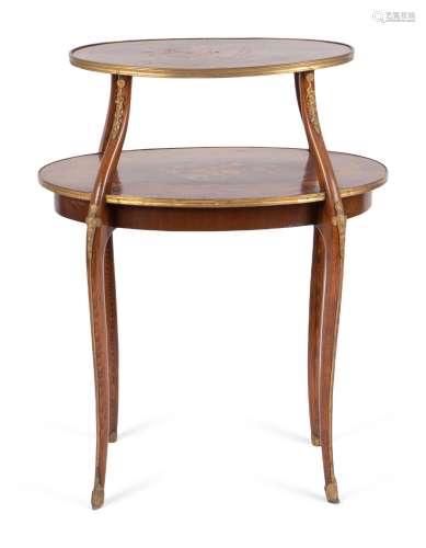 A Louis XVI Style Marquetry Two Tier Side Table with