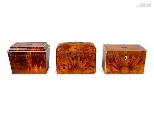 A Group of Three Tortoiseshell Tea Caddies