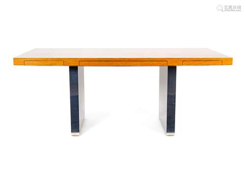 A Milo Baughman for Thayer Coggin Oak and Steel Desk