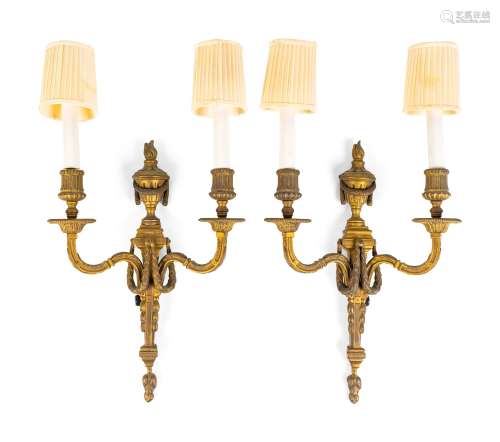 A Pair of Louis XVI Style Gilt Bronze Two-Light Wall