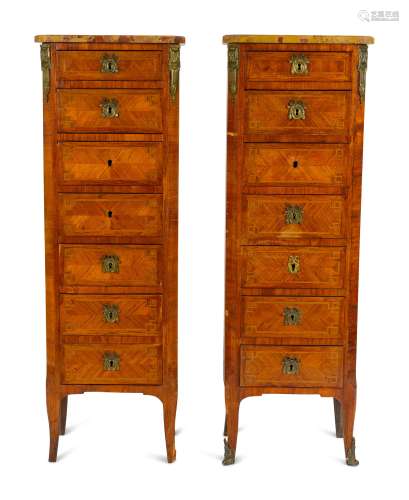 A Pair of Louis XVI Style Parquetry Marble Top