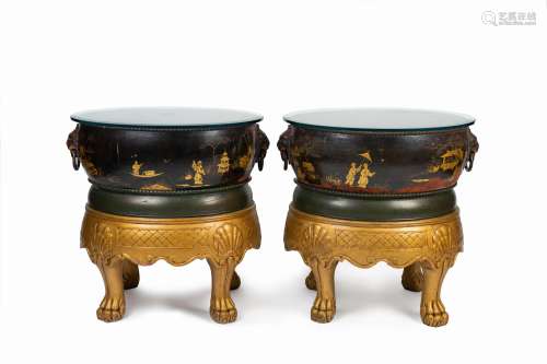 A Pair of English Lacquered and Chinoiserie Decorated