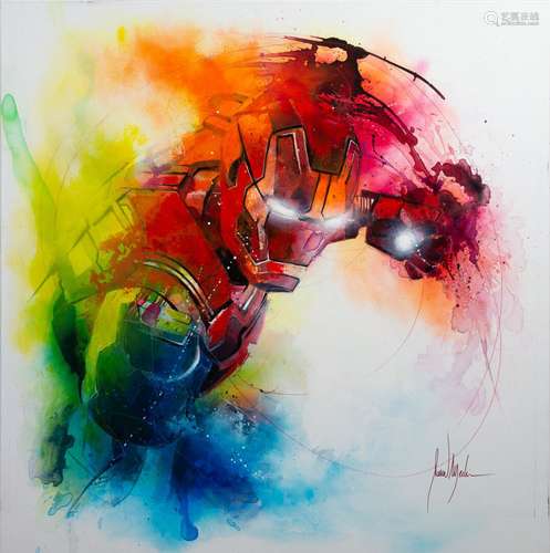 Pascal MERLIN. Iron Man, 2018. Acrylique et poscas sur toile...