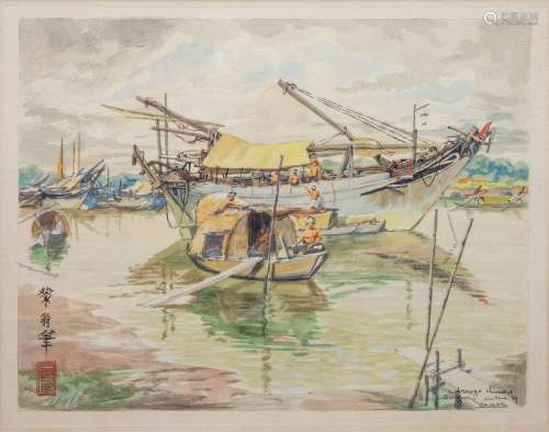 Léo CRASTE (1887-1970). Saïgon, l'arroyo chinois, Indochine,...