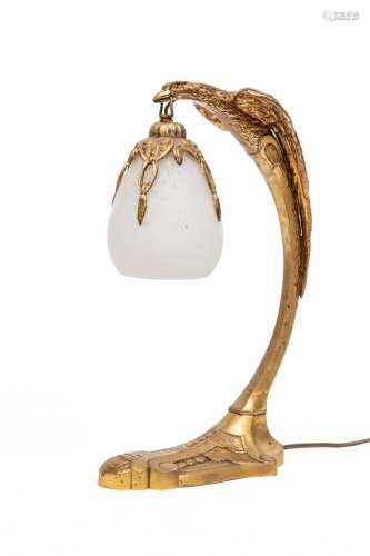Charles RANC (XIXème-XXème). Lampe de bureau à pied en bronz...