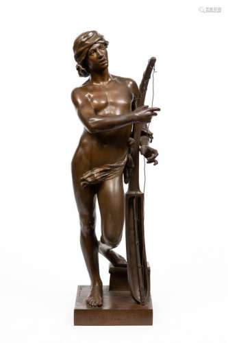 Honoré ICARD (1845-1917). David devant Saul. Sculpture en br...