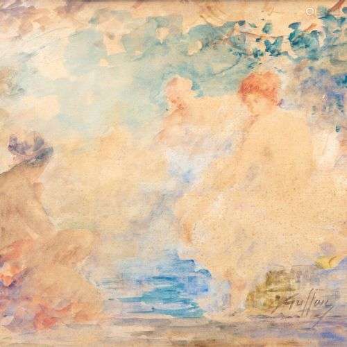 Gabriel GRIFFON (1866-1938). Divinité au bain. Aquarelle sur...