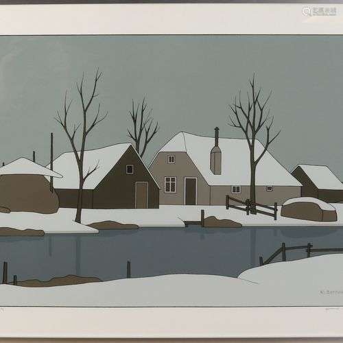 Klaas Bernink 1983. 1913 - 1996. Paysage enneigé avec ferme....