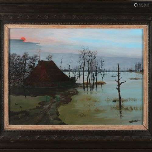 Jan Ouwersloot. 1912 - 1975. Paysage inondant la Zélande. Pe...