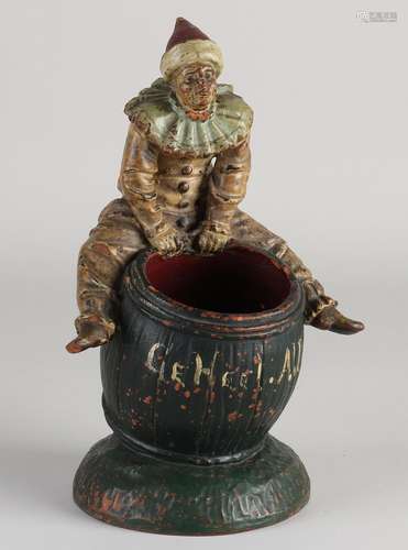 Ancien pot à tabac en terre cuite polychrome avec clown et t...