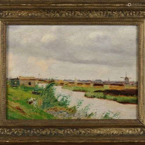 Louis Stutterheim. 1873 - 1943. Vue de polder avec rivière, ...