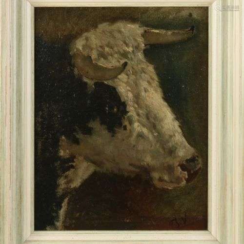 Jan Martin Merry. 1845 - 1894. Étude de tête de vache. Huile...