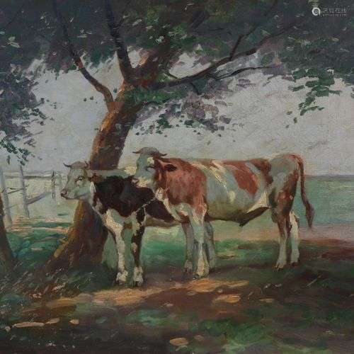 Petit. Vers 1900. Vaches dans un paysage ensoleillé. Légère ...