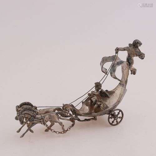 Miniature spéciale en argent, 833/000, putti avec cheval et ...