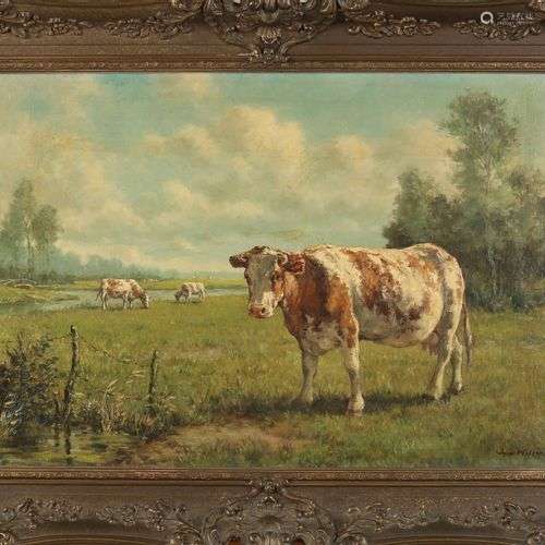 Jaap Nefkens. 1926 - 1999. Paysage hollandais avec des vache...