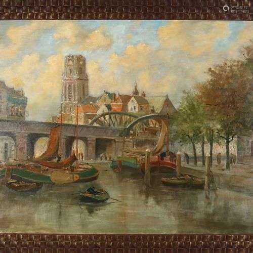 AJ vanEck. 1907 - 1974. Pont ferroviaire de Rotterdam. Huile...