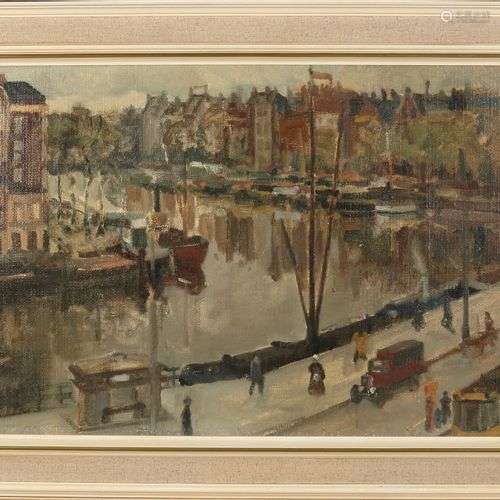 Heinrich Stolle. 1897 - 1966. Vue du canal de Rotterdam avec...