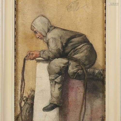 Bertha Valkenburg. 1862 - 1924. Ramoneur. Aquarelle sur papi...