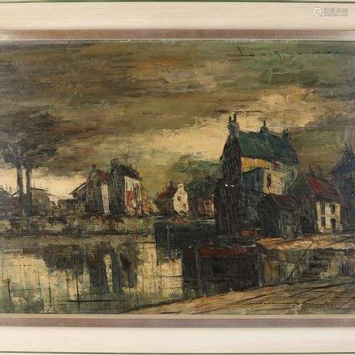 Show Koster. 1913 - 1990. Paysage urbain avec port. Huile su...