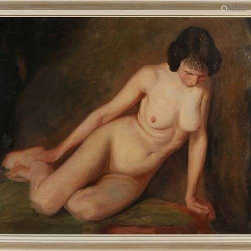 Pas clair. Première moitié du 20e siècle. Femme nue. Huile s...