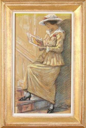 Jacob van Rossum. 1881 - 1963. Femme lisant. Pastel sur papi...