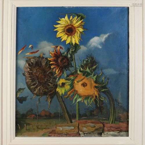 HC MacLean. 1898 - 1972. Paysage avec tournesols. Huile sur ...