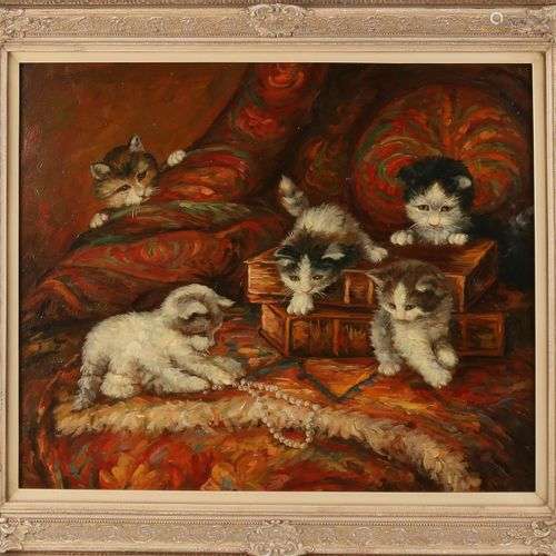 JW van Trirum. Nature morte avec des chats. Huile sur lin. D...