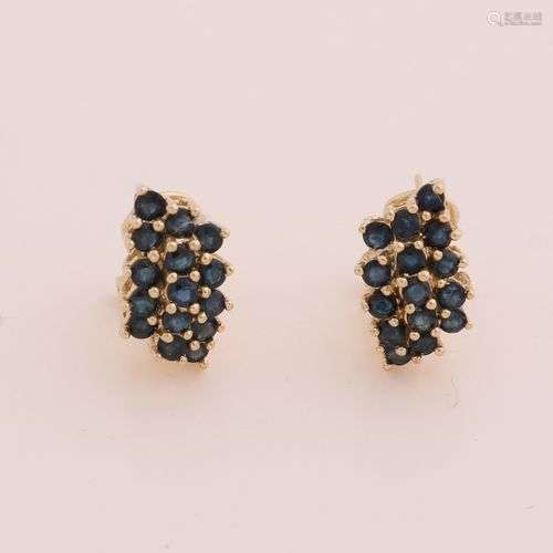 Boucles d'oreilles en or jaune, 585/000, avec saphir bleu. C...