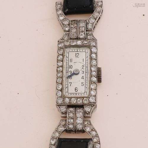 Montre en platine, 950/000, avec diamant, Art Déco. Montre a...