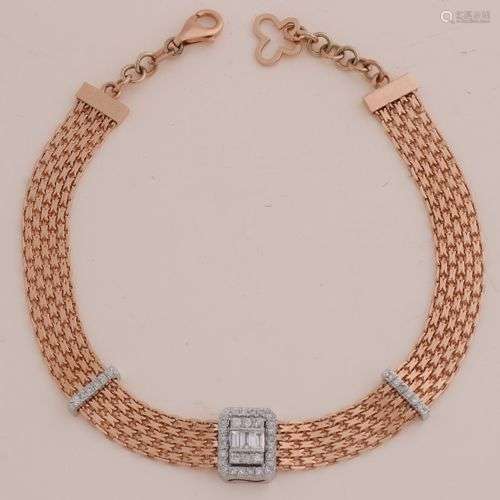 Bracelet en or rose, 585/000, avec diamant. Délicat bracelet...