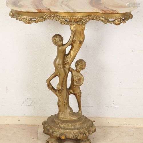 Table d'appoint italienne avec figure et plateau en pierre n...