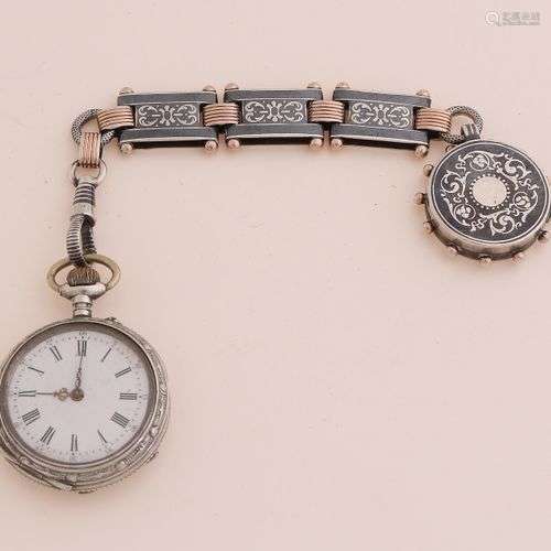 Montre pendentif pour femme en argent, 800/000, équipée d'un...