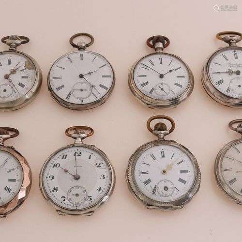 Lot de huit montres de poche en argent, 800/000, différents ...