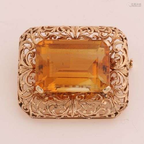 Grand pendentif en or jaune, 585/000, avec citrine. Broche c...