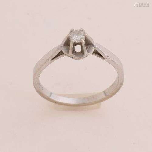 Bague solitaire en or blanc, 585/000, avec un diamant. Bague...