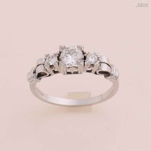 Bague solitaire en or blanc, 585/000, avec diamant. Bague av...