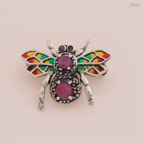 Broche en argent, 925/000, en forme d'abeille avec rubis ? ?...