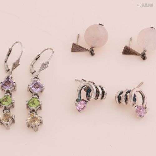 Lot de 3 paires de clous d'oreille, 925/000, brisures avec p...