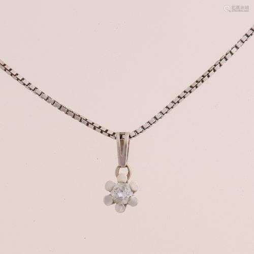 Collier et pendentif en or blanc, 585/000, avec diamant. Col...