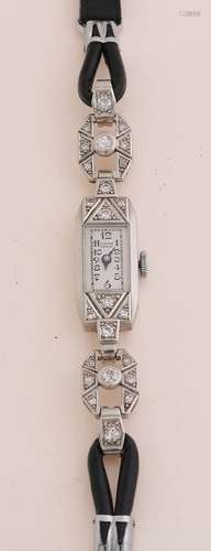 Montre en platine, 950/000, Art Déco, avec diamant. Montre o...