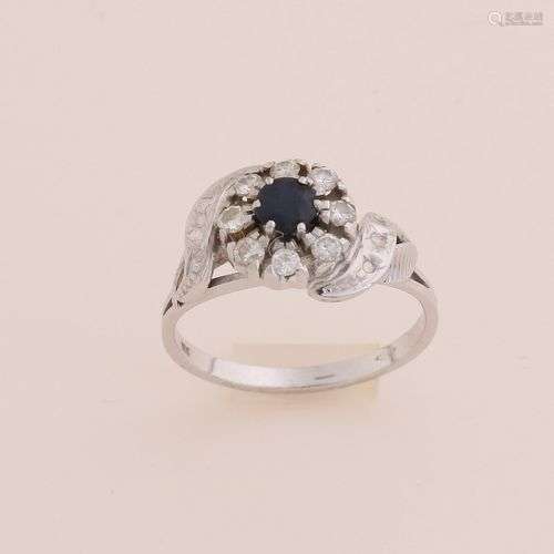 Bague en or blanc, 585/000, avec diamant et saphir. Bague av...