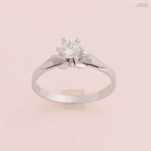 Bague solitaire en or blanc, 585/000, avec diamant. Bague av...