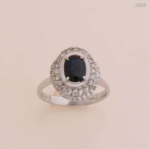 Bague en or blanc, 750/000, avec saphir et diamant. Bague d'...